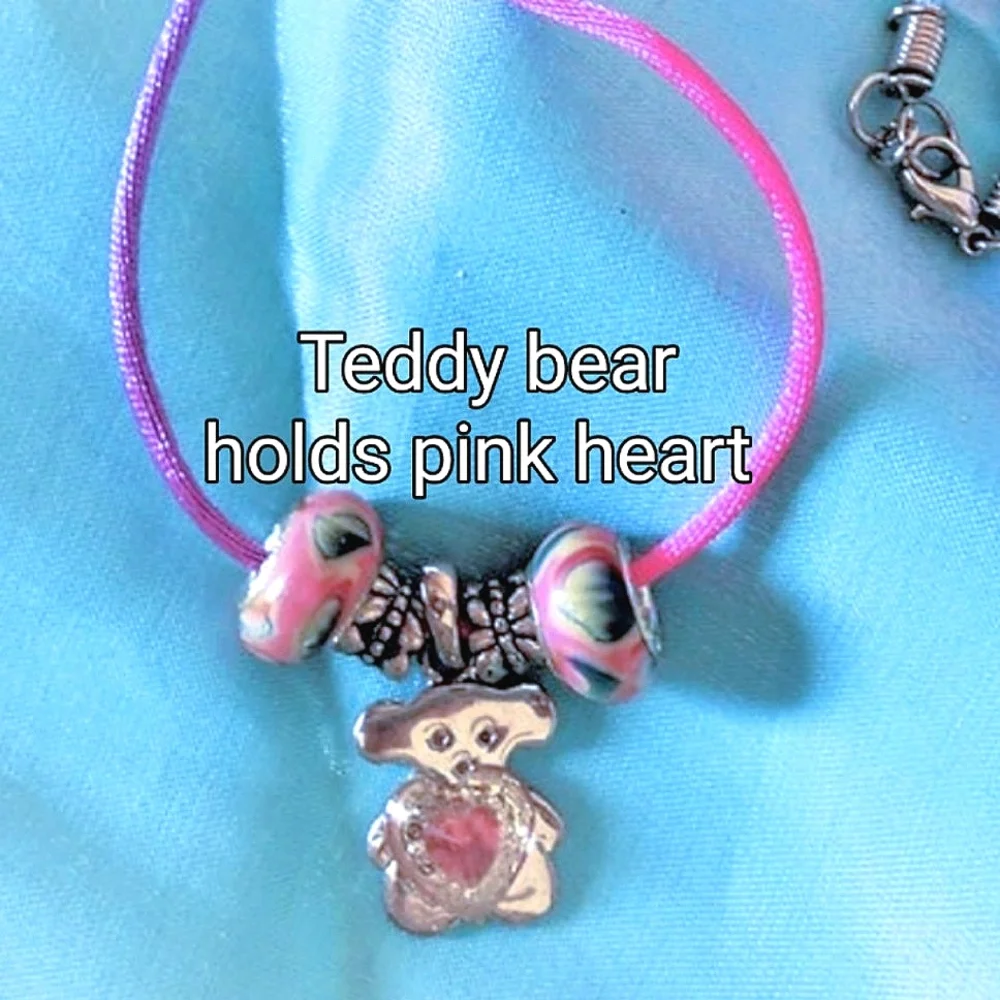 Girls' Teddy Bear & Heart Necklace & Earrings Set of 2 - Picture 3 of 9